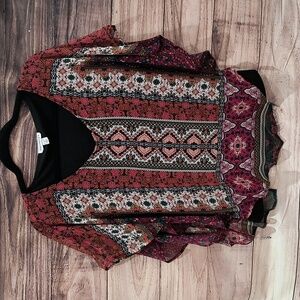 Westport V-neck chiffon blouse over attached black tank top